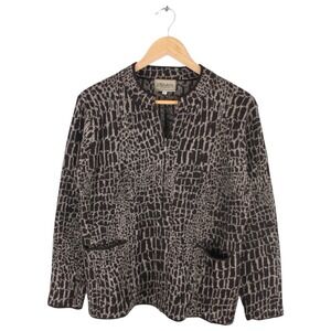 Intiwara Alpaca Full Zip Sweater Knit Brown Textured Pattern Women's Size Large